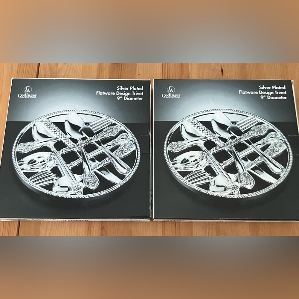 NEW LOT of 2 in Boxes Godinger Silver Plated Flatware Trivet 9”